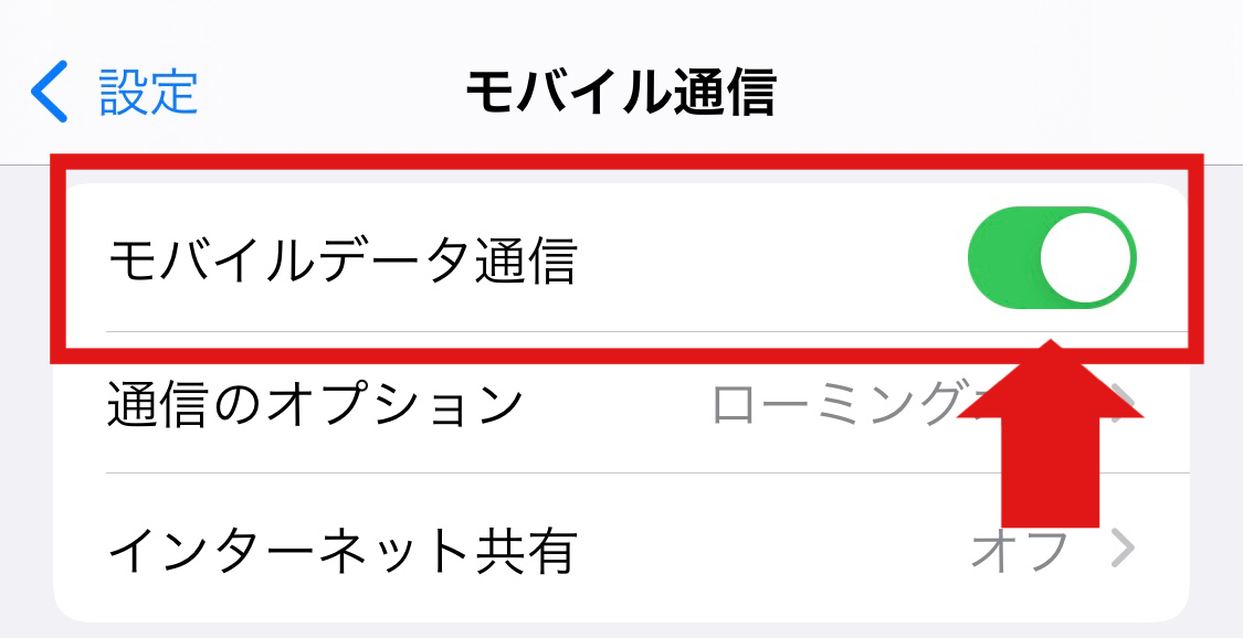モバイルデータ通信をオンにする
