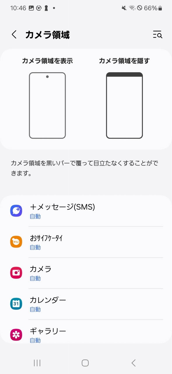 Galaxy S23 FE 画面領域設定