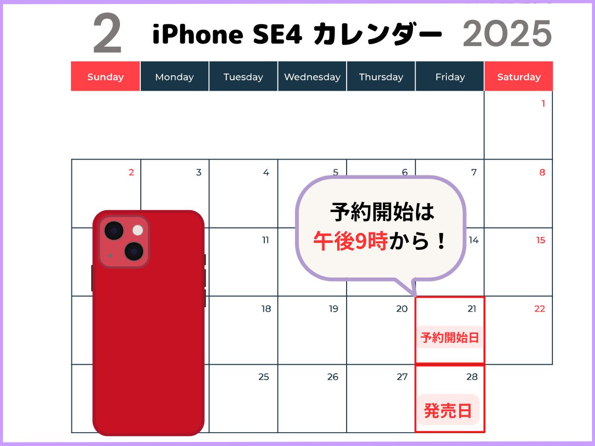 iPhone16e（SE4）予約スケジュール表