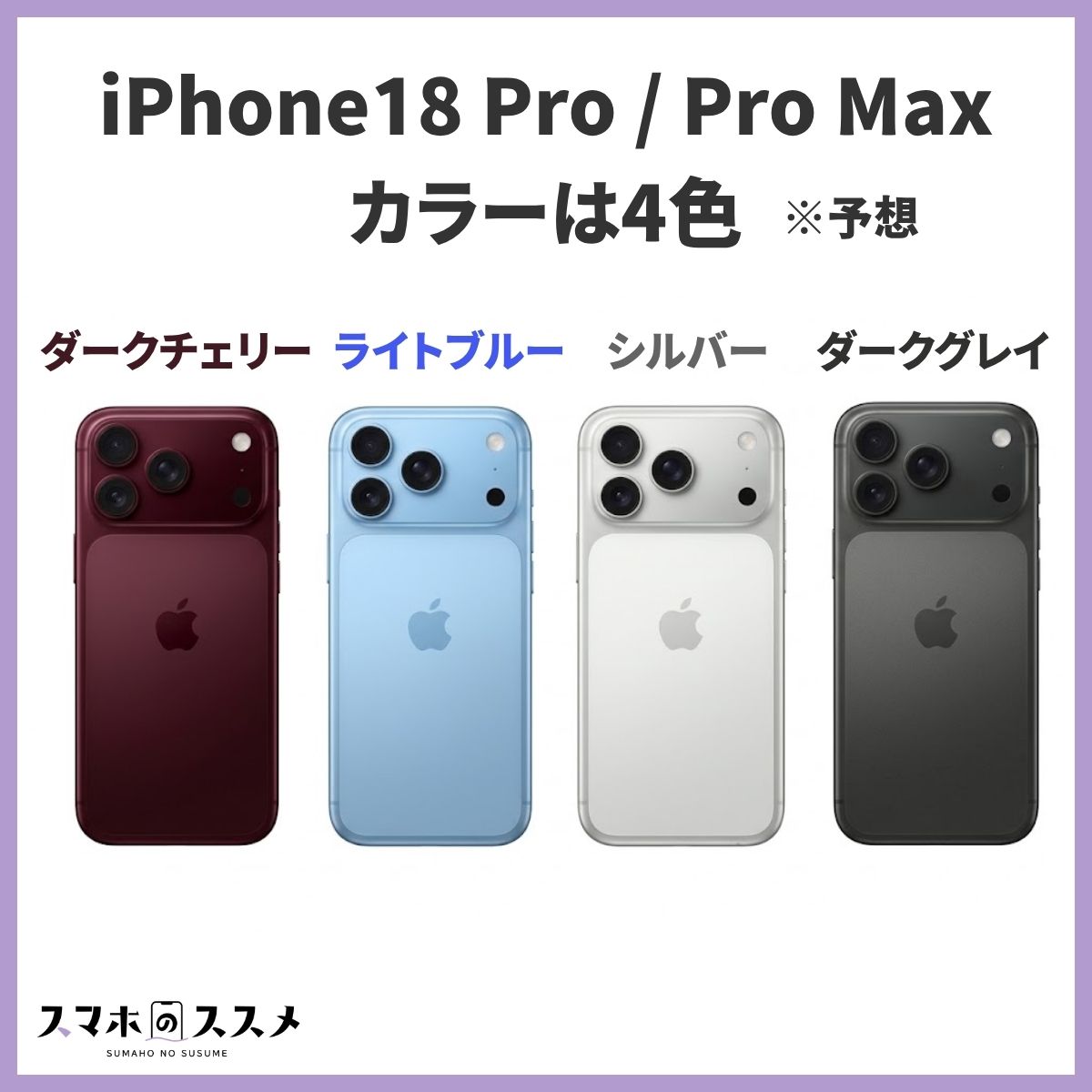 iPhone18 Pro/Pro Maxのカラーバリエーション